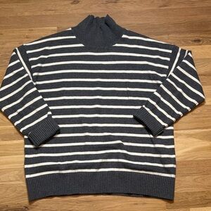 Banana Republic Mock Turtleneck Sweater in Charcoal and Cream Stripes Women’s M